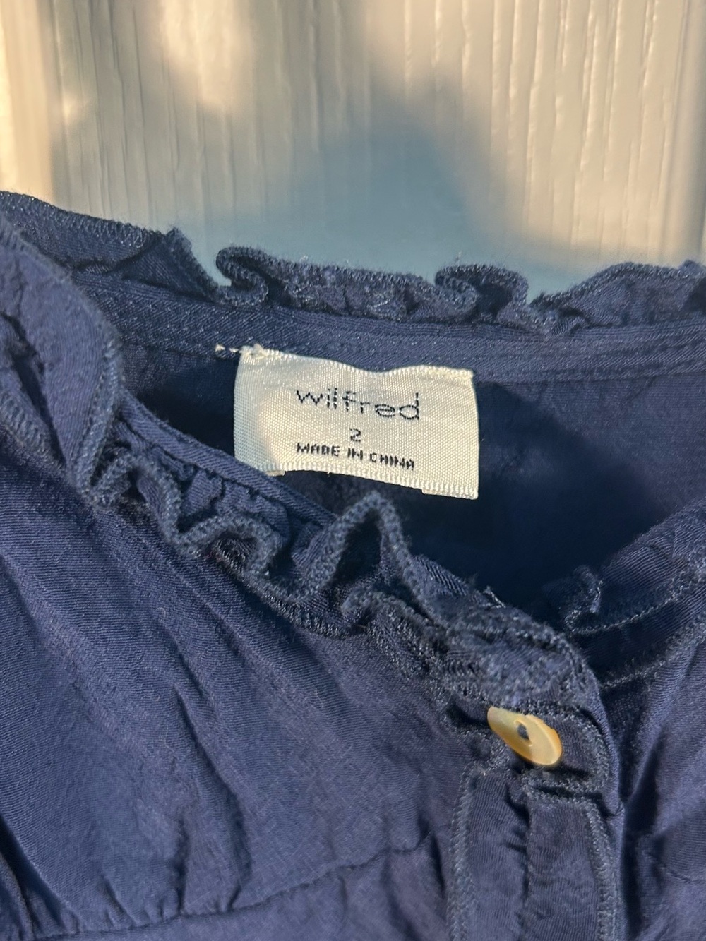 Wilfred Navy Ruffle-Trim Button Top - Picture 3 of 6